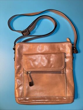 Giani Bernini Elegant Tan Genuine Leather Crossbody Bag Shoulder Bag